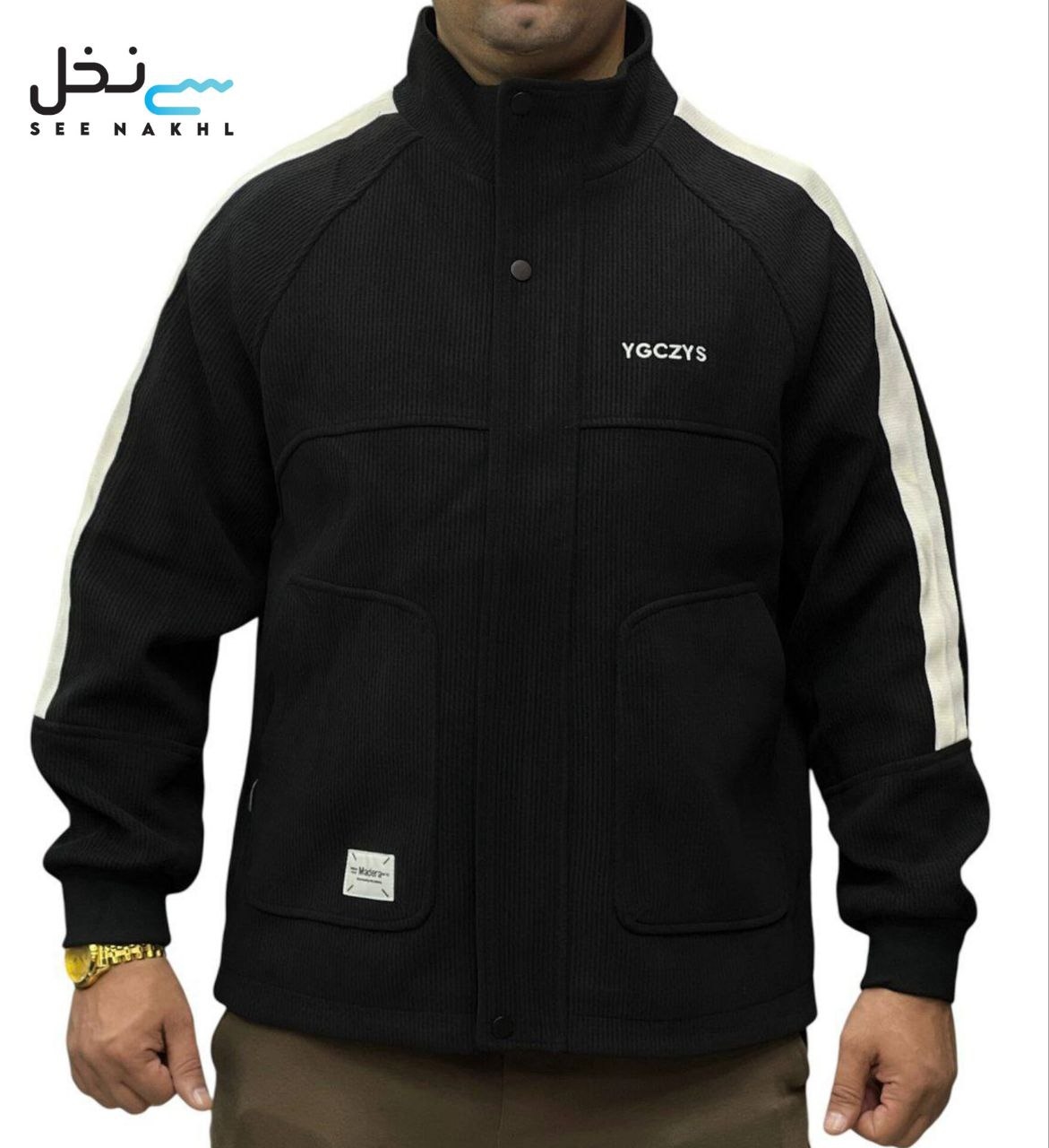 سویشرت کبریتی مردانه مشکی نخ پنبه مدلYGCZYS